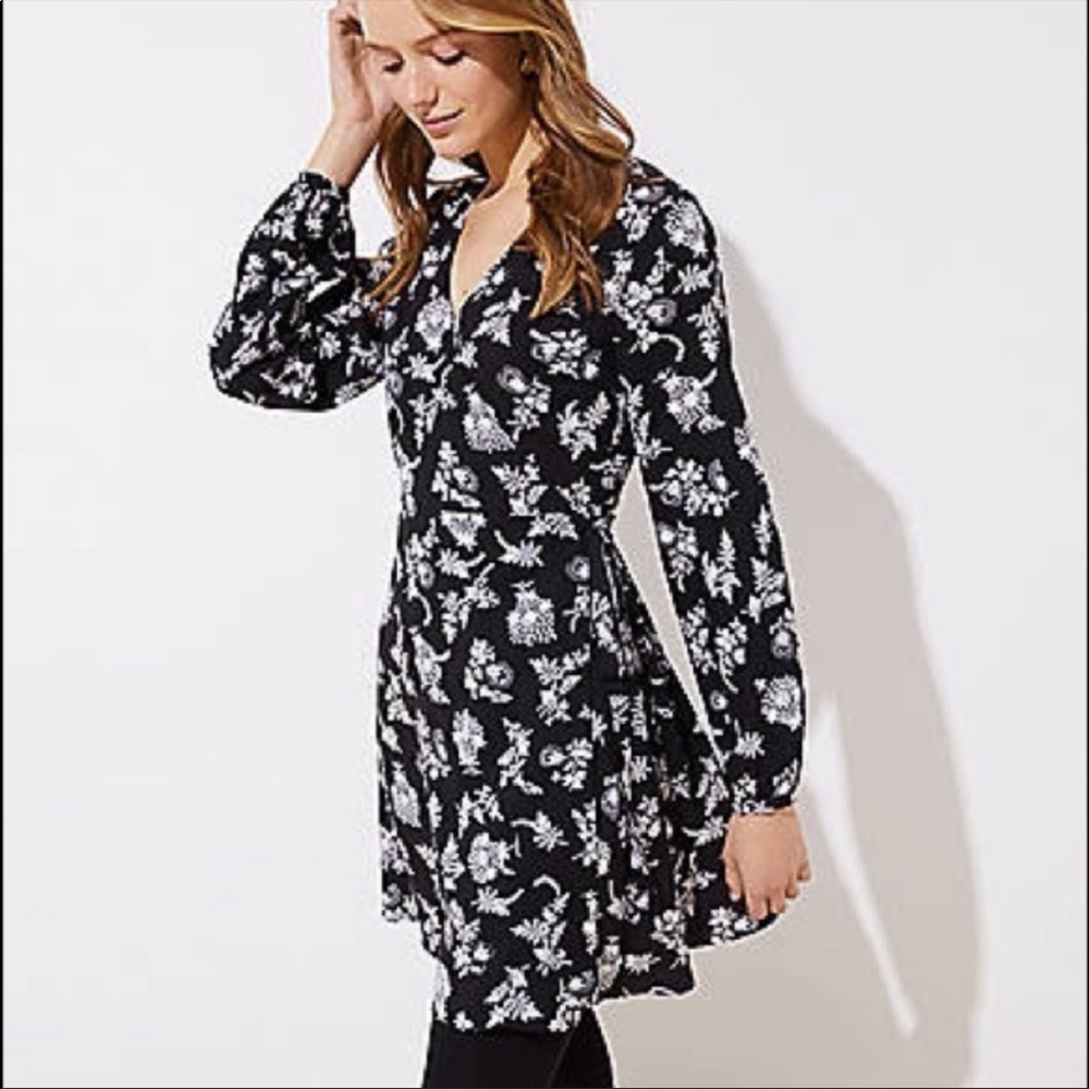 LOFT long sleeve floral wrap dress